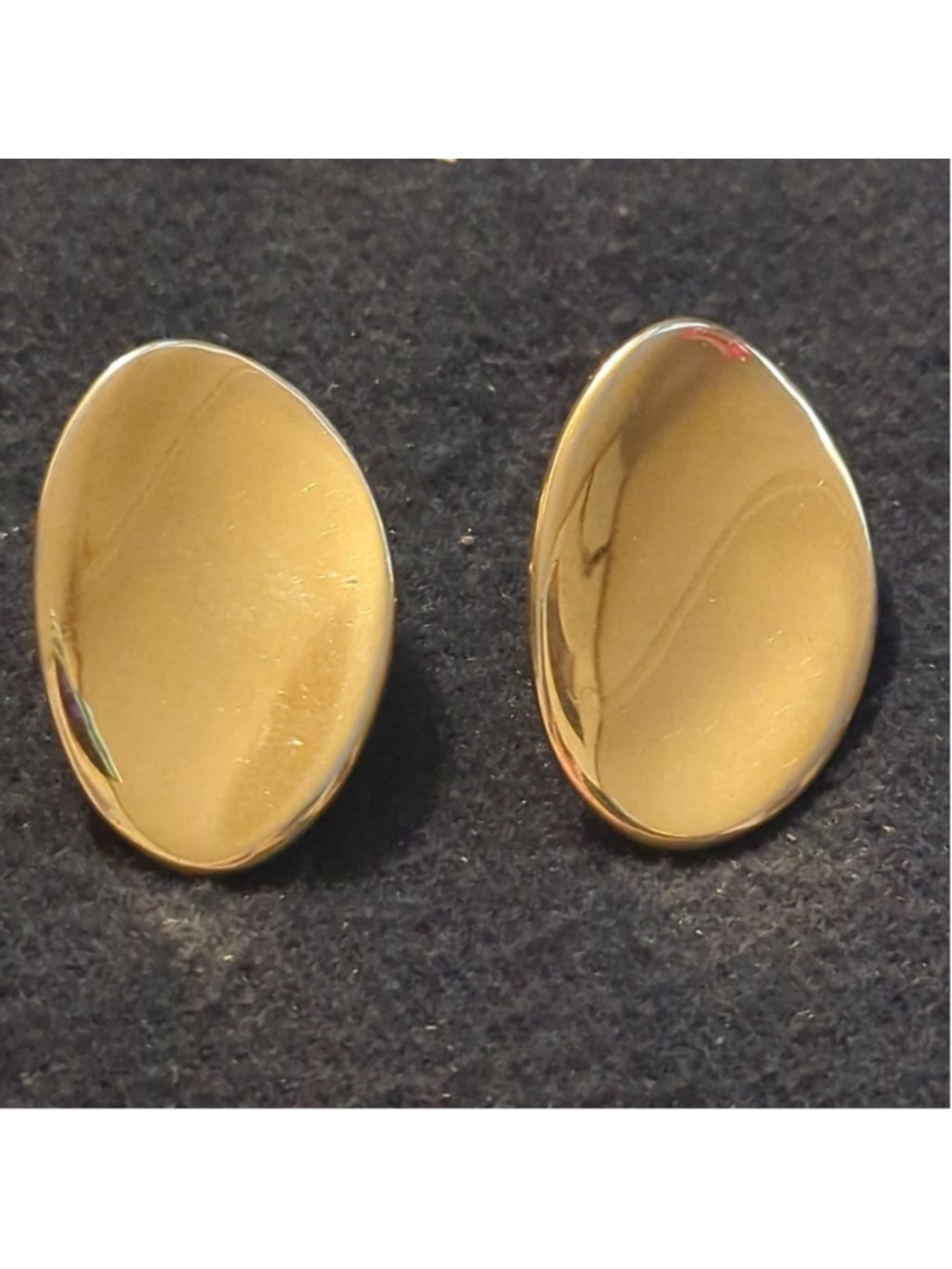 Vintage Napier Polished Gold Tone Wavy Oval Oversized Clip On Statement Earrings